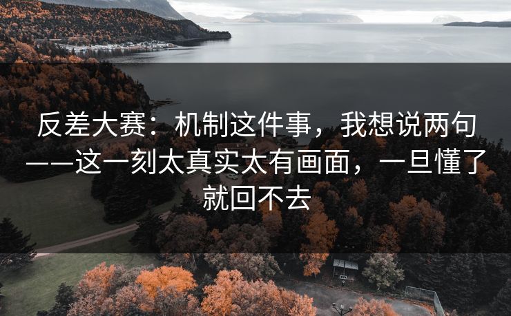 反差大赛：机制这件事，我想说两句——这一刻太真实太有画面，一旦懂了就回不去
